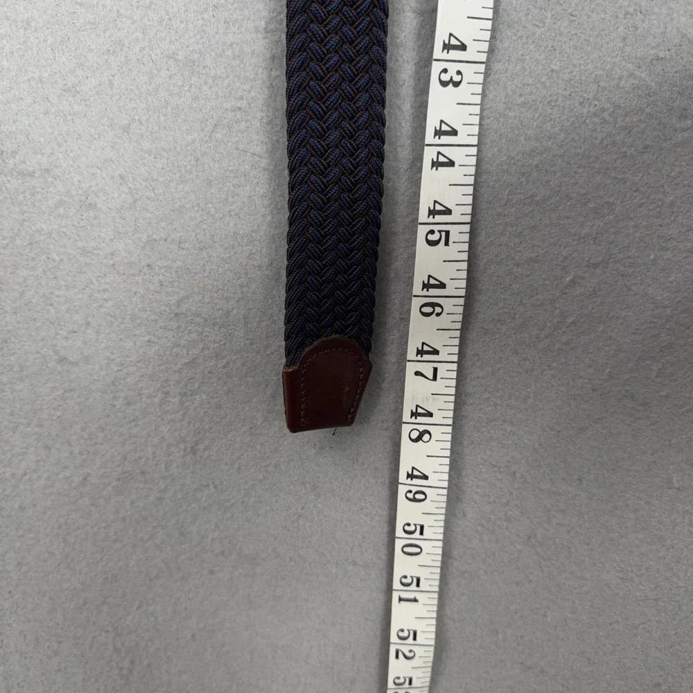 Tommy Bahama Belt Mens L/XL Blue Brown Braided Woven Leather Trim Casual Coastal